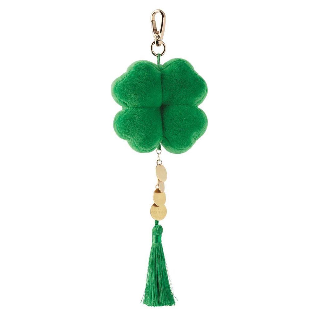 4 leaf clover charm clip scented in Isles of clover. Perfect for a backpack, stroller, gym bag and more