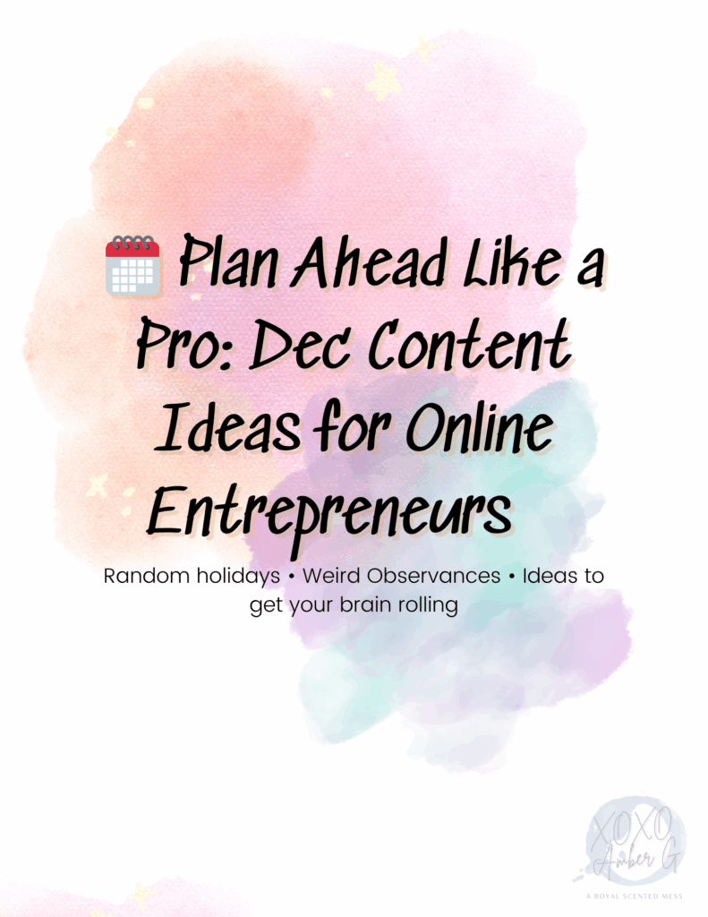 Get inspired with these December content ideas for online entrepreneurs! From holiday prompts and Elf on the Shelf fun to random observance days, plan ahead and keep your business visible all month long.