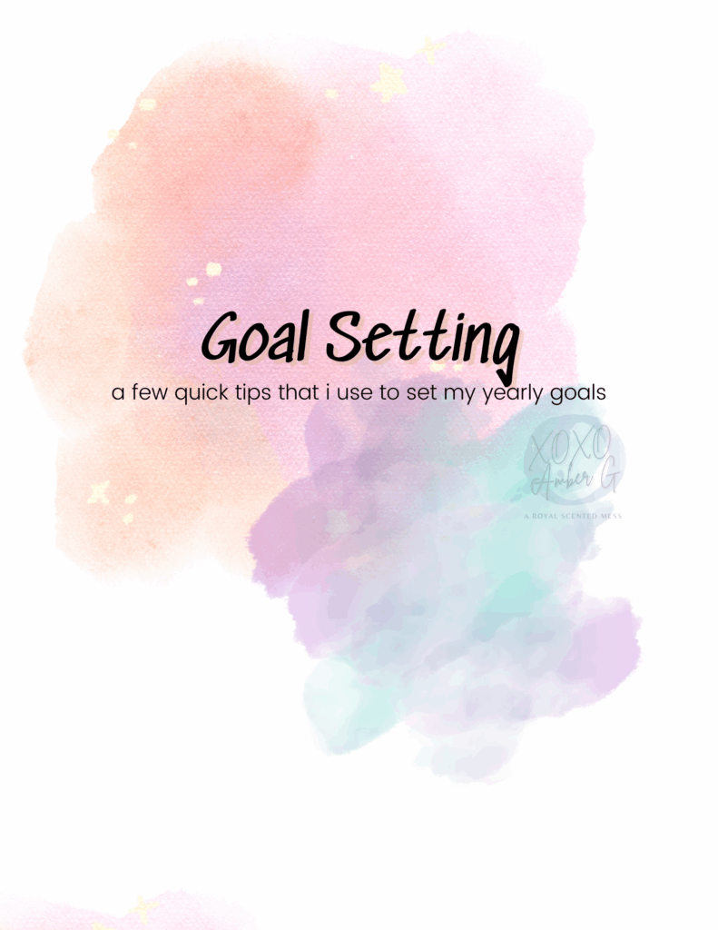 Cover image for a blog post titled “Goal Setting,” featuring a soft pastel watercolor background and text about simple yearly goal-setting tips for online entrepreneurs
