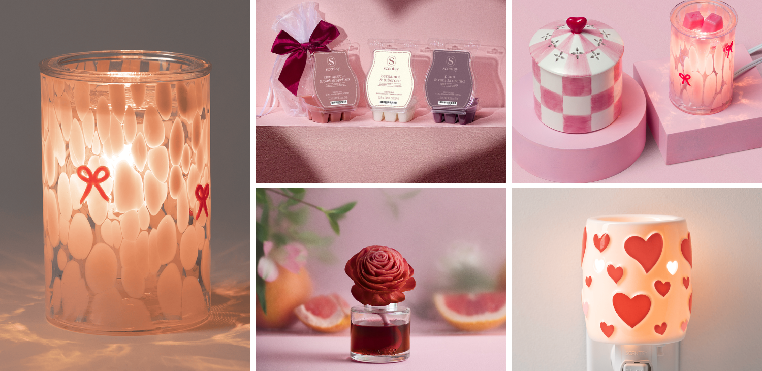 Scentsy Valentine’s Collection featuring romantic warmers, wax melts, and Valentine’s Day home fragrance decor.