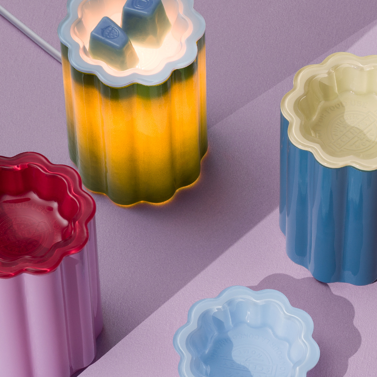 Bloomie Collection featuring Bloomie Blue, Green, and Purple Scentsy warmers with Blooming Hyacinth & Santal wax bar