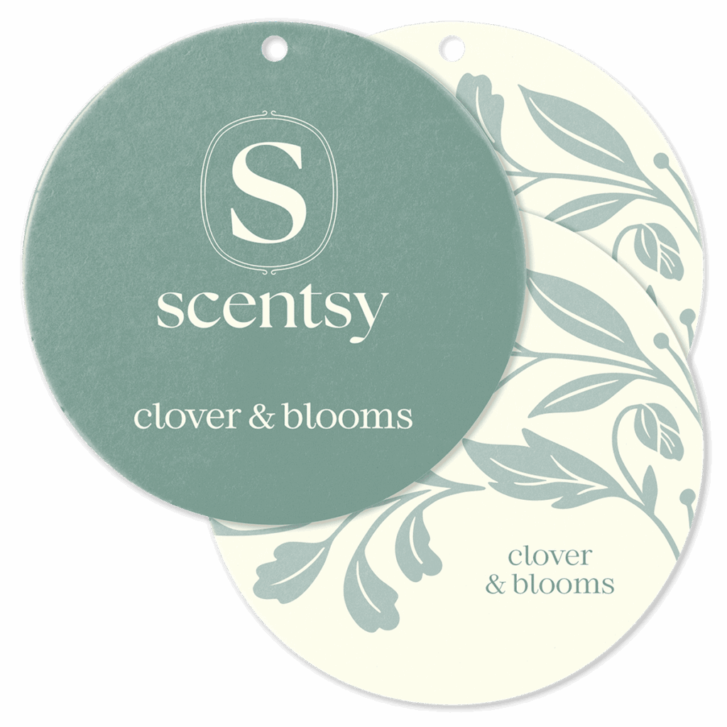 Scentsy Clover & Blooms scent circle three-pack with soft green botanical design for car or small spaces