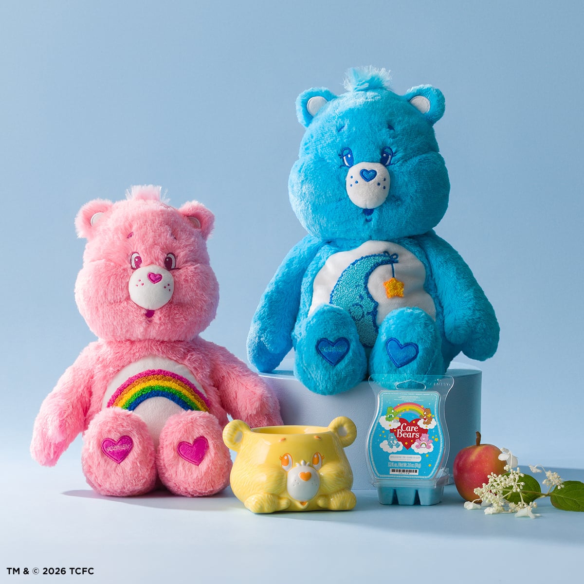 Scentsy Care Bears Collection featuring Cheer Bear Buddy, weighted and warming Bedtime Bear, Funshine Bear Warmer and Welcome to Care-a-Lot Scentsy Bar