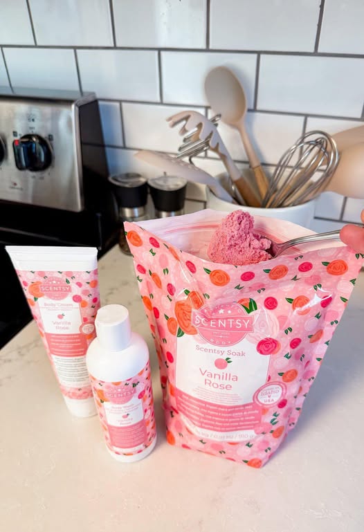 Vanilla Rose scentsy soak body wash and body cream. Part of the Vanilla Rose Body Bundle for mother's day