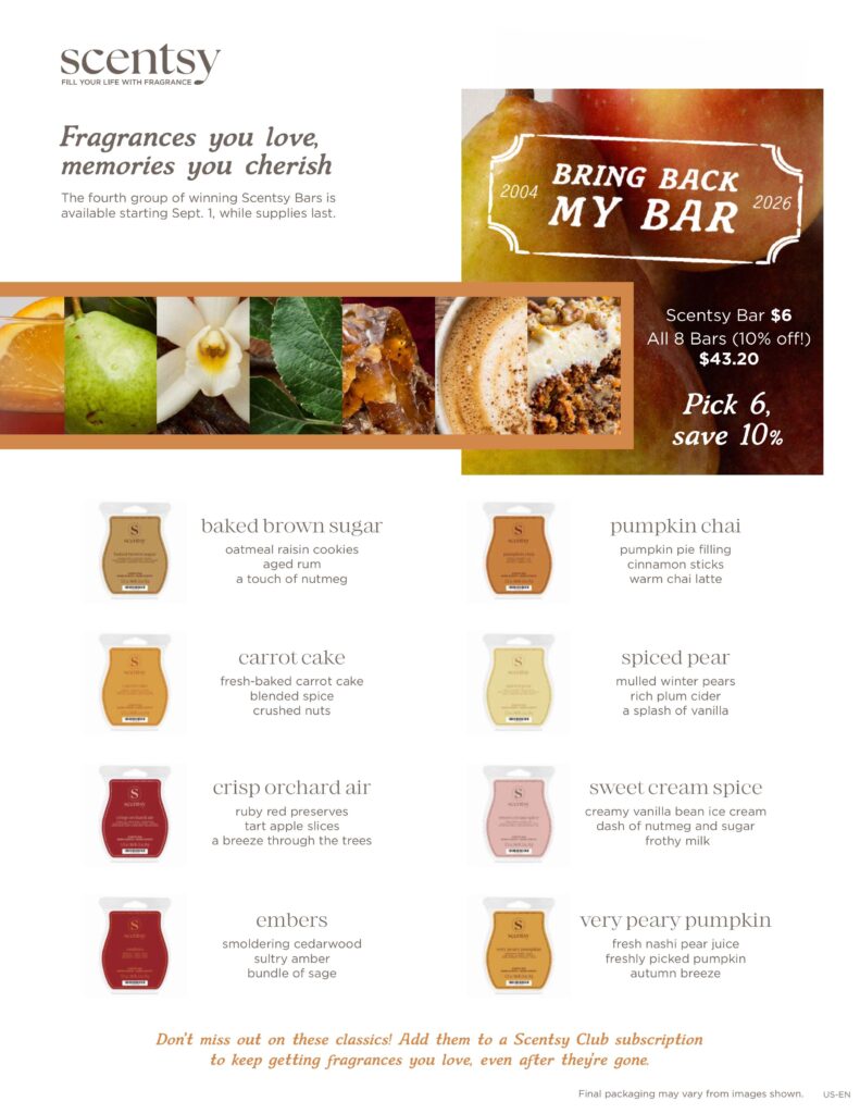 Sept 2026 bring back my bar winners. 8 retired scents all fall themed.