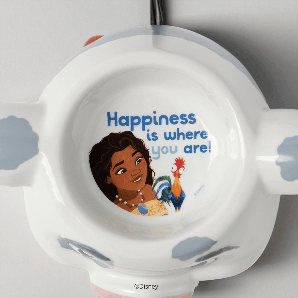 Top view of the Disney Pua Warm Fuzzies Scentsy Warmer featuring Moana and Hei Hei with the phrase "Happiness is where you are!"