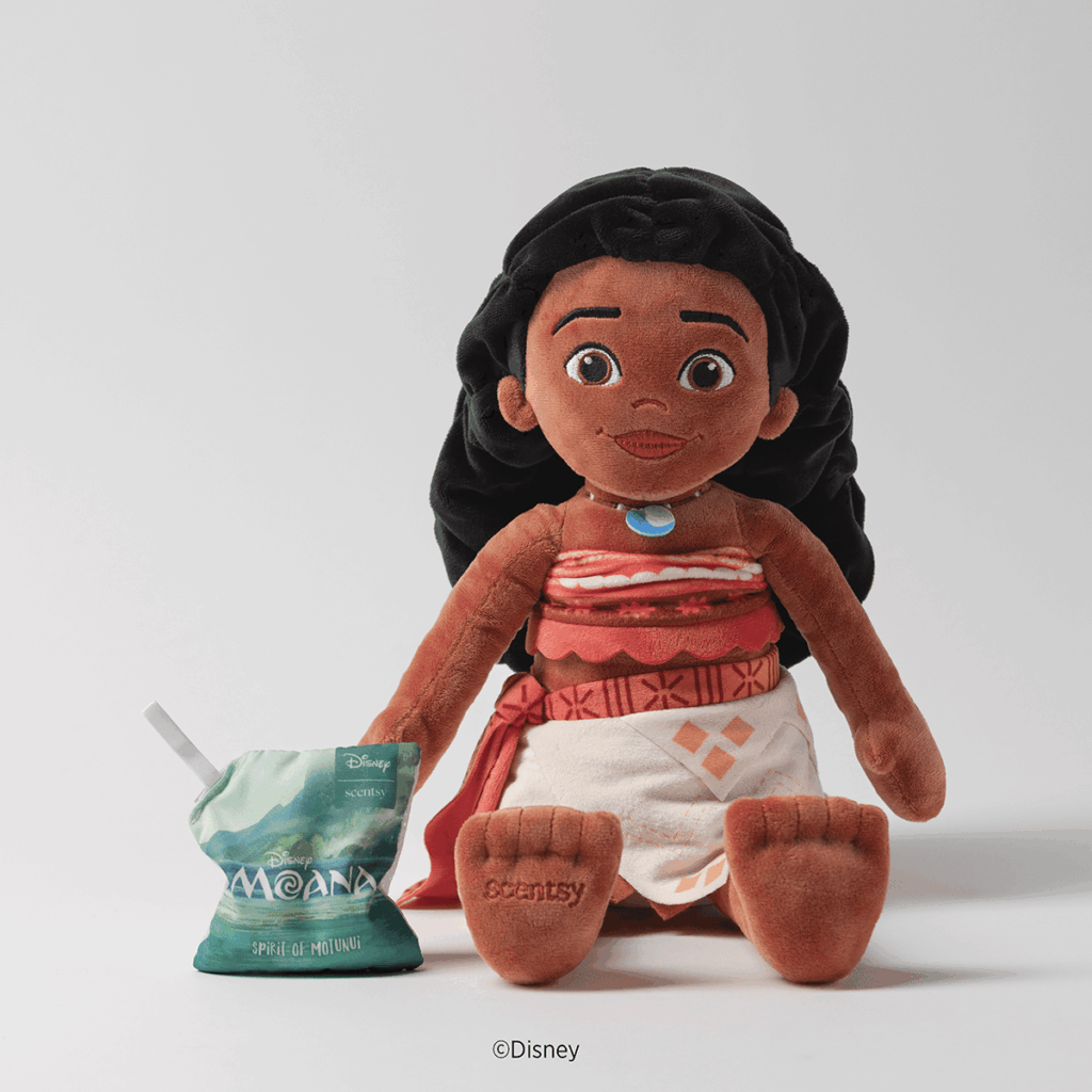 Disney Moana Scentsy Buddy plush sitting beside the Spirit of Motunui Scent Pak inspired by Disney's Moana.