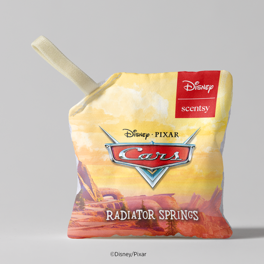 Disney Pixar Cars Radiator Springs Scent Pak designed for use with Scentsy Buddies, featuring artwork inspired by Radiator Springs.