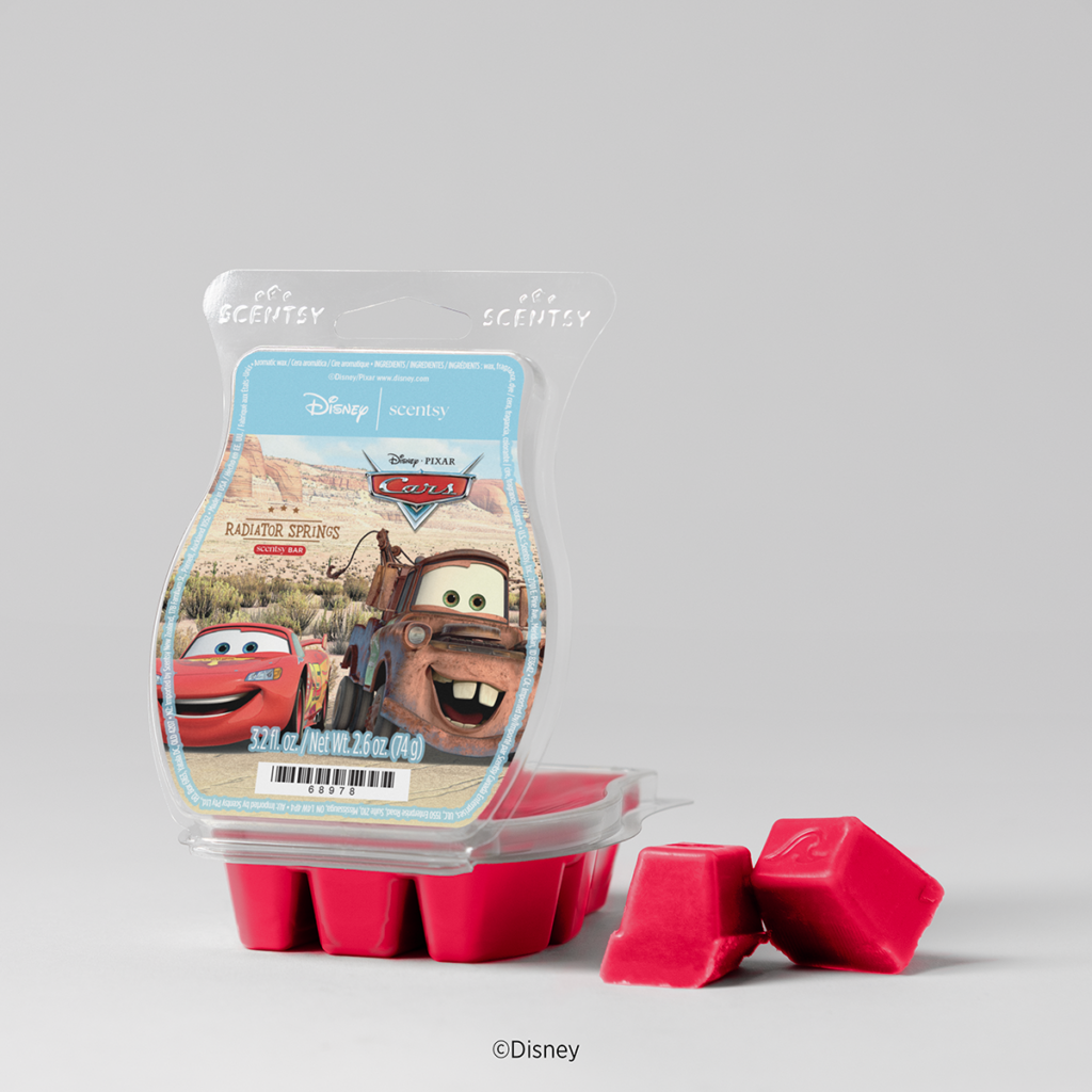 Disney Pixar Cars Radiator Springs Scentsy Bar featuring Lightning McQueen and Mater with red scented wax cubes.