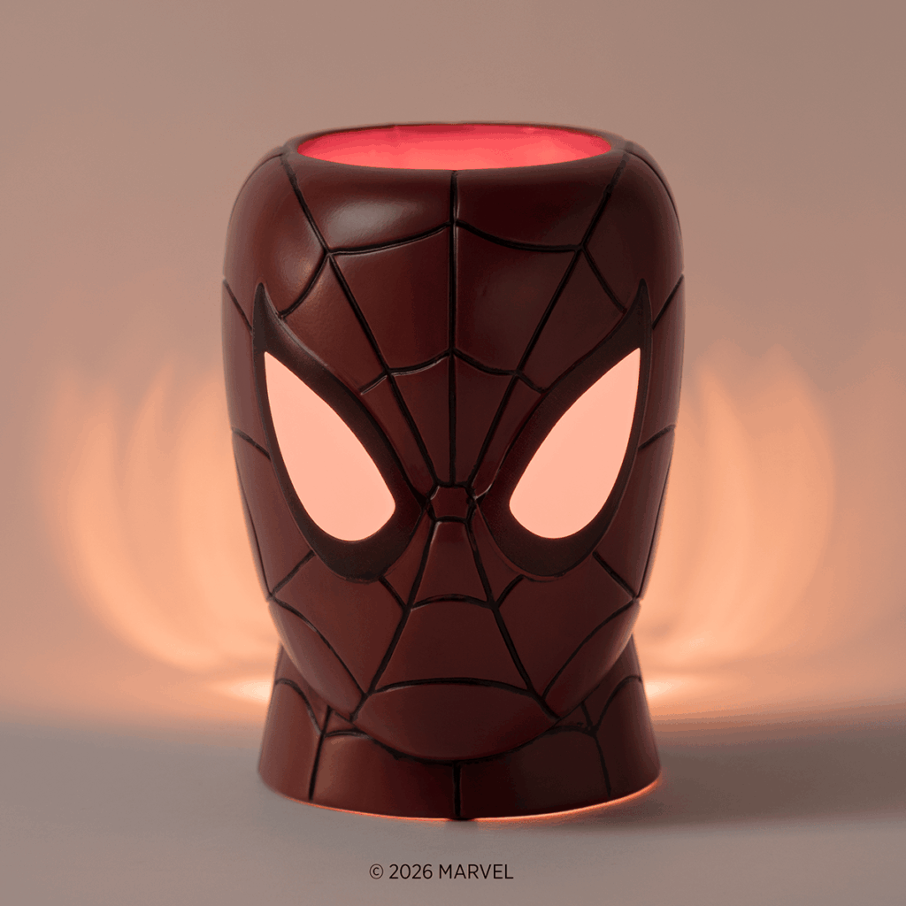 Front view of the Spider-Man Scentsy Warmer inspired by Marvel's iconic superhero mask.