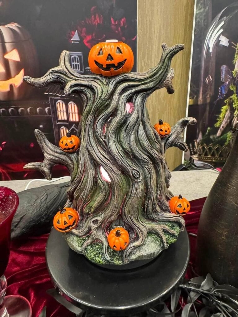 Midnight Jack Scentsy Diffuser Shade designed as a spooky twisted Halloween tree decorated with glowing jack-o'-lanterns.