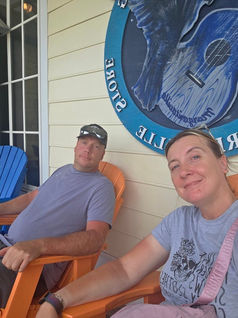 Amber and Jeremy relaxing in Adirondack chairs during an August trip to Gatlinburg, Tennessee.