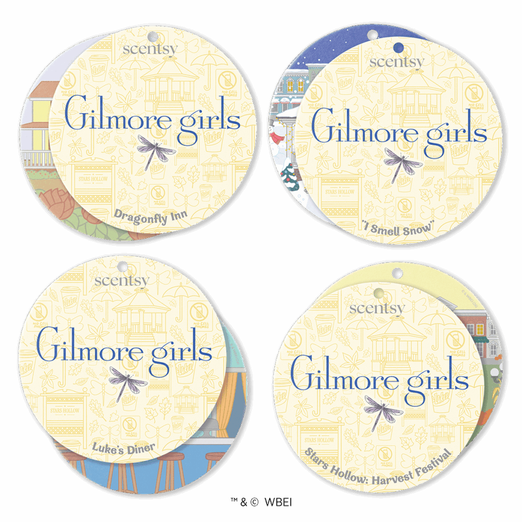 Gilmore Girls Scentsy Scent Circle four-pack featuring scents inspired by the Dragonfly Inn, Luke's Diner and Stars Hollow.