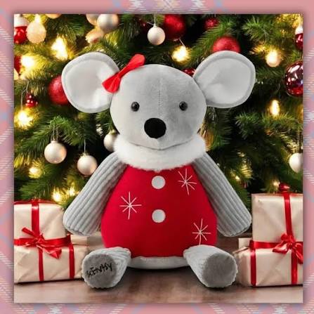 Scentsy Crystal the Christmas Mouse Buddy wearing a red holiday dress with white snowflake details.