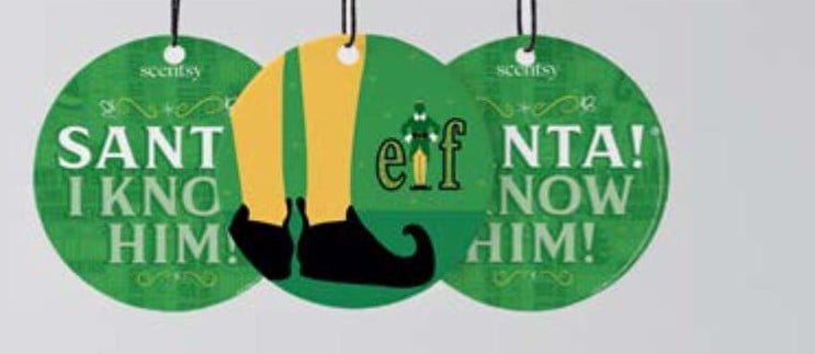 Elf Santa! I Know Him! Scentsy Scent Circle 3-Pack featuring three Buddy the Elf inspired designs.