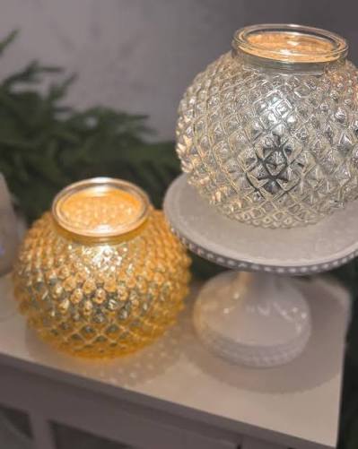 Scentsy Victorian Glow Warmers in gold and silver with textured glass that glows when lit.