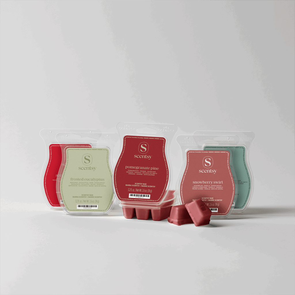 Alpine Holiday Scentsy Bar five-pack featuring seasonal wax melts in festive fragrances, including Frosted Eucalyptus, Pomegranate Pine and Snowberry Swirl.