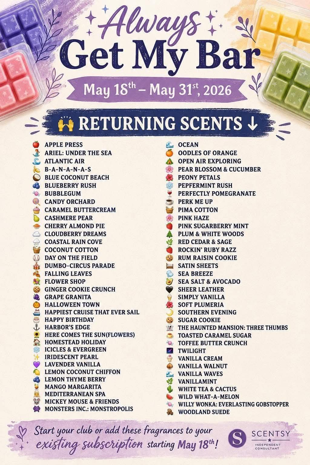 Attention Attention! Lol
Look at the list. These scents are coming back for 2 weeks! Thats it. Then locked up again. 

Is your favorite on the list? If so comment bellow and ill tell you the ways to get them.

Cause I got ways. 

Ocean, satin sheets and vanillamint are my tops.