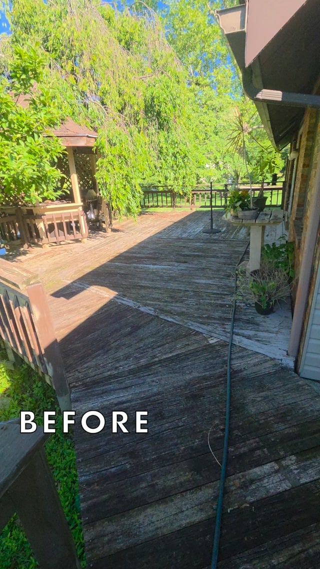 In its prime, this deck was over 50feet long. Wrapped around a pool with a hot tub at the end. When we got the house 12 years ago the pool and hot tub were long done. 
But it was still huge. And falling apart. I was sad to see it go. Kaci and I spent many many summers on it playing cards, painting rocks, chalk towns. But that chapter is done. 
Ready to style it and sit in the shade. Still more work to do on it and around it. But getting there

#xoxoamberg #outsidespaces #outdoorlivingspace #patiodesign #deckdemo