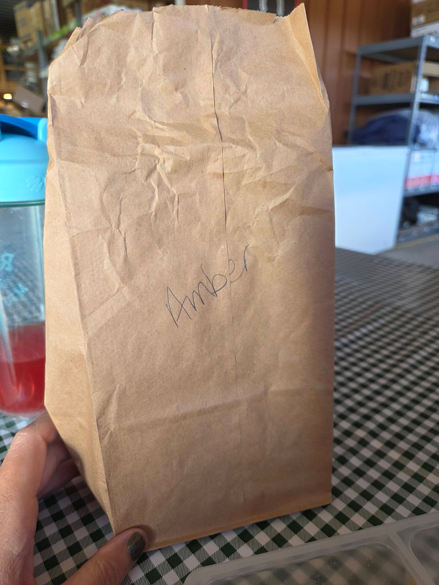 Jeremy likes to make fun of my brown paper bag with my nane on it for my lunch of a Lunchable lol.